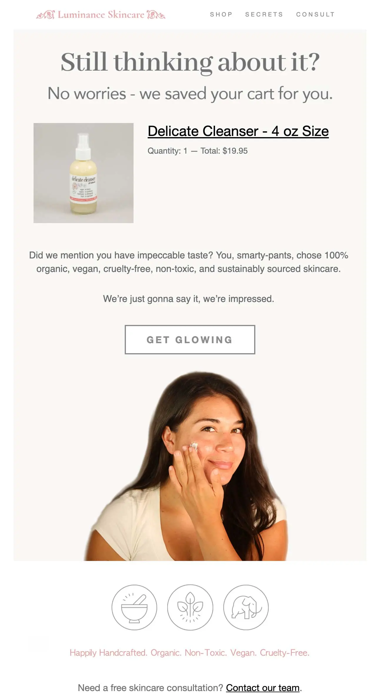 woocommerce abandoned cart email for luminance skincare