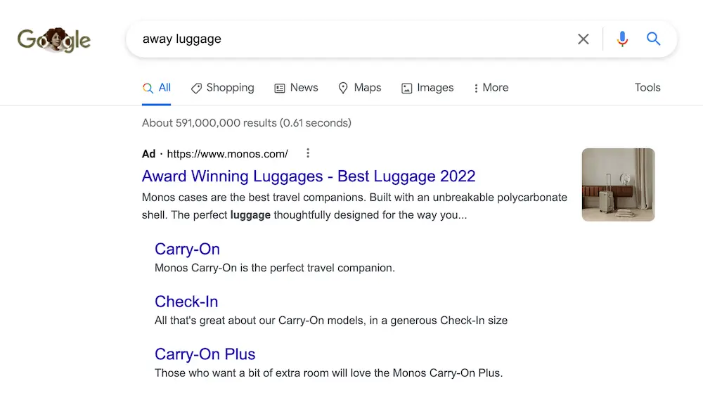 monos competing google ad words bid branded keyword away luggage