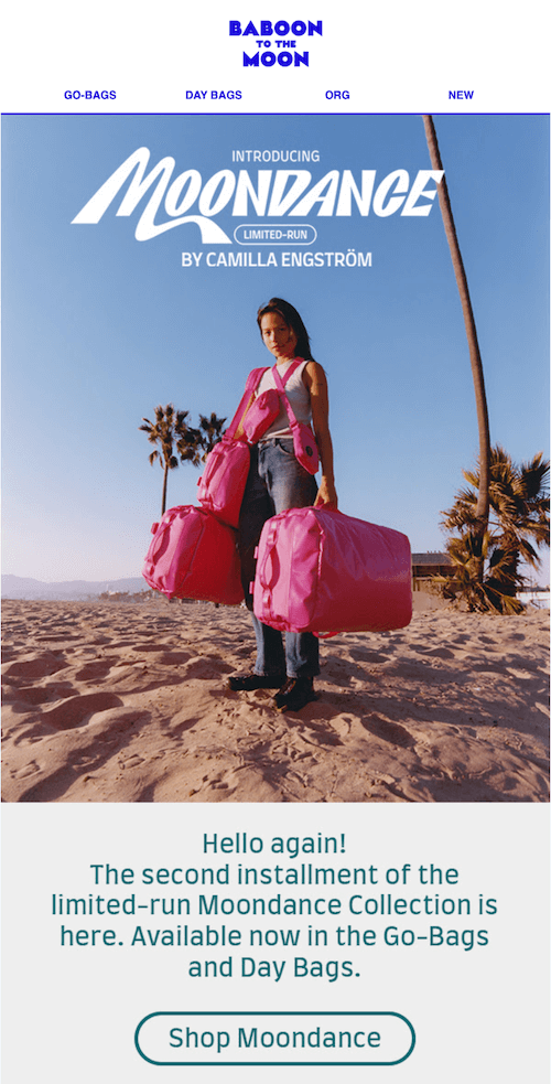 photo of a girl in an email holding a pink bag