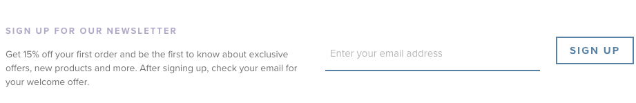 Embedded form on Living Proof website that offers 15% off to subscribe to the newsletter.