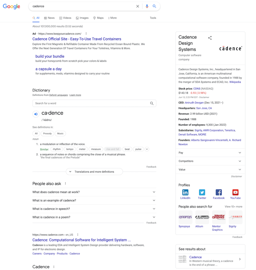 cadence keyword google search results