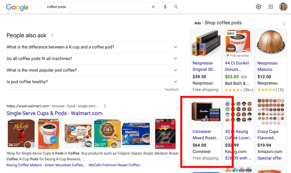 cometeer google shopping ads result search keyword coffee pods