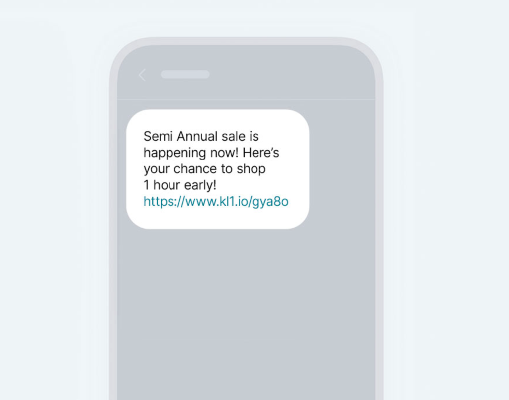 Image shows a text from a brand announcing a semi-annual sale