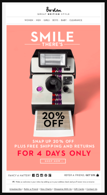 email cta from Boden 