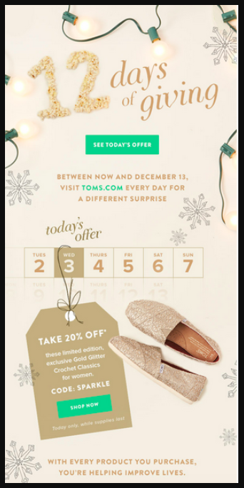 12 Days of Giving email from Toms