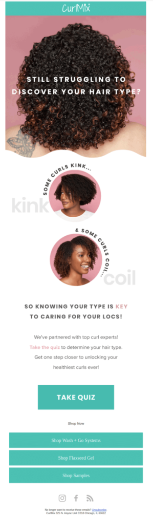 girl with curly hair in curlmix email