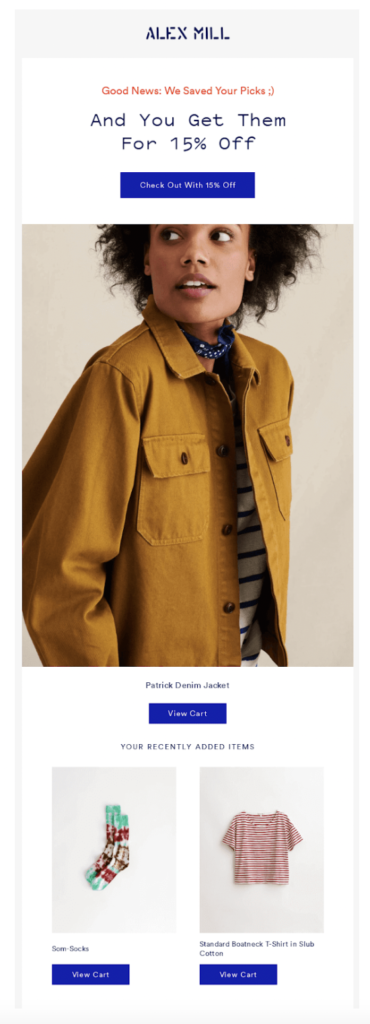 woman wearing a brown coat in an alex mill email