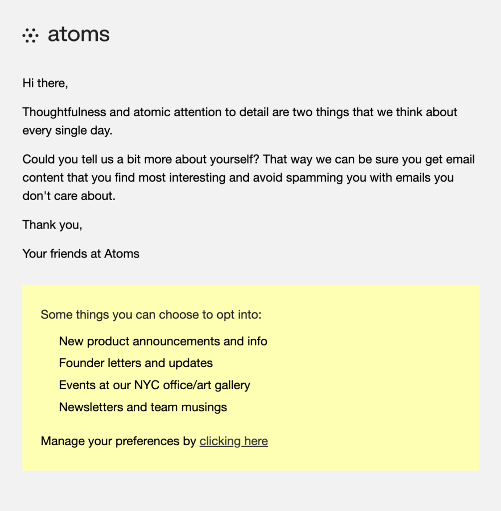 plain text email from atoms