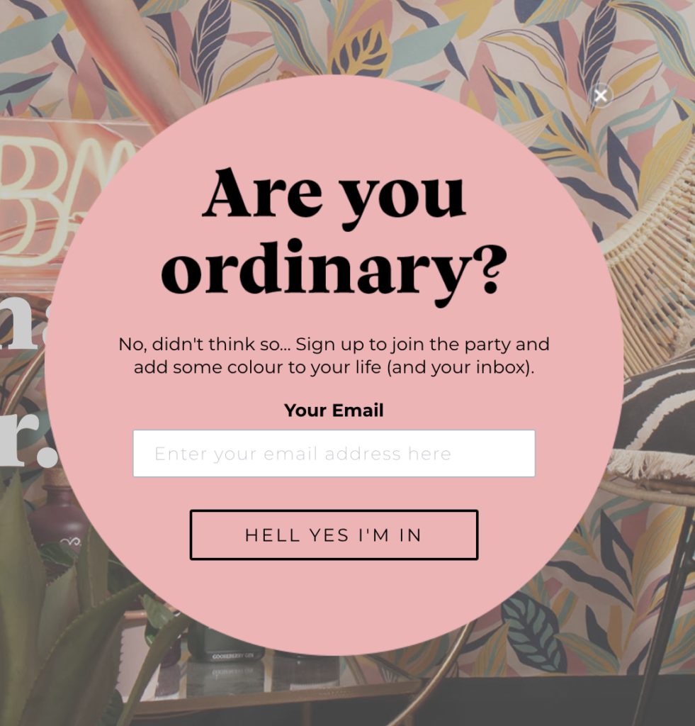 Lust Home's popup form that asks visitors to sign up with text Are you ordinary?