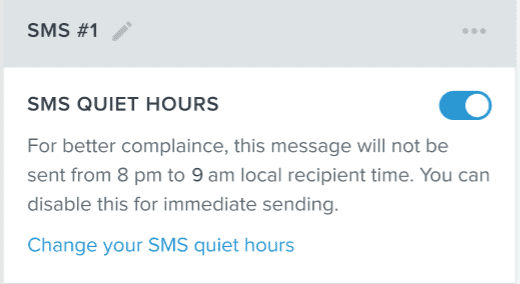SMS quiet hours compliance message in platform