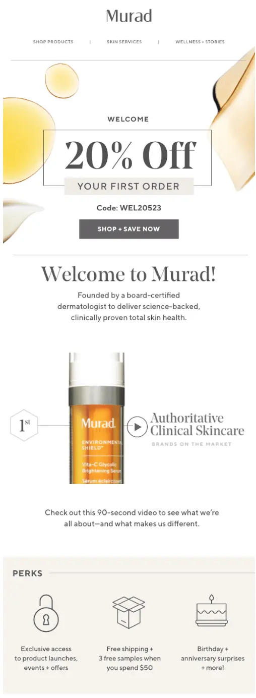 murad email showing 20% discount