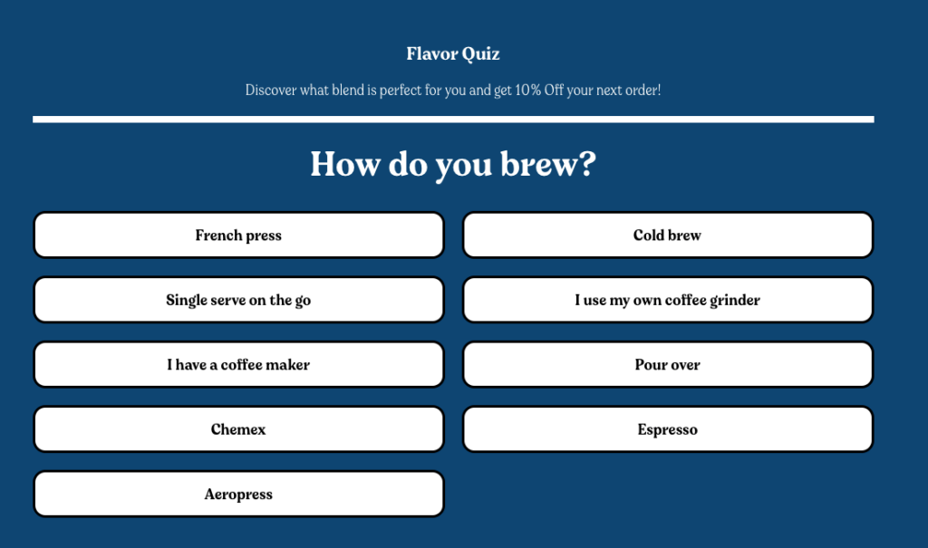 Image shows a flavor survey, used by Chamberlain Coffee to follow up with first-time customers.