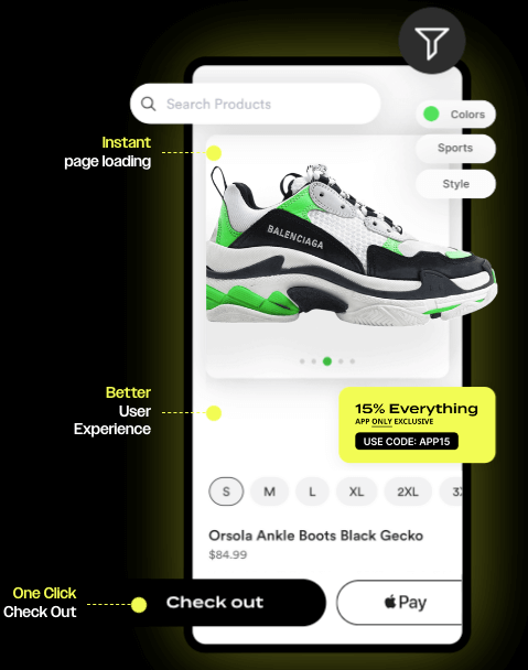 Image shows an app that customers can use to shop.