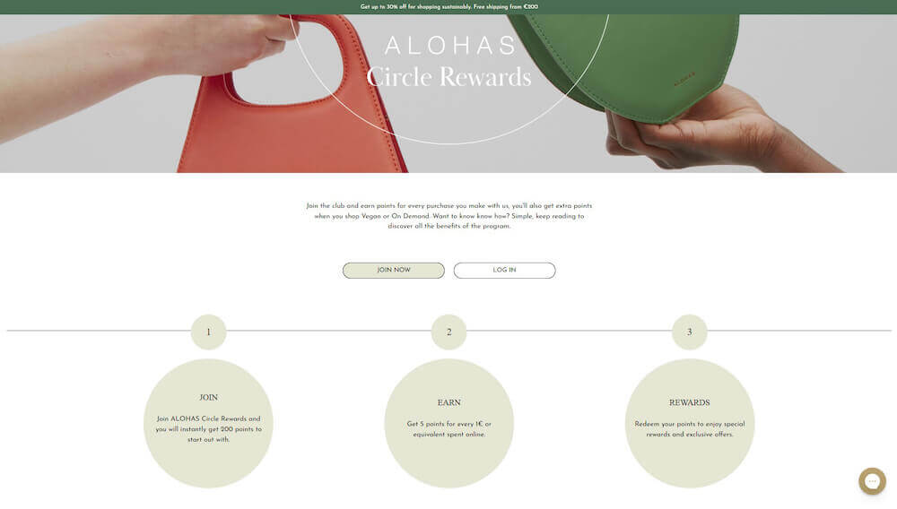 Image shows a dedicated rewards page from Alohas.