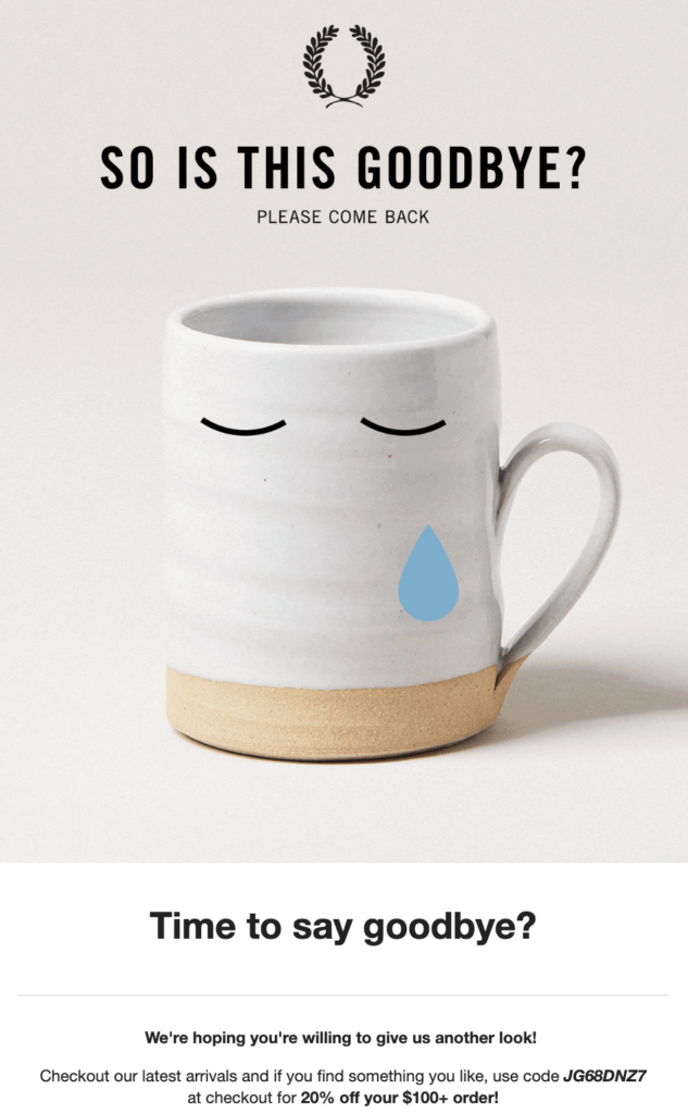 white mug with a teardrop falling from drawn on eyes