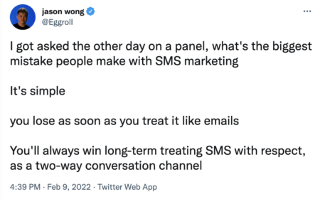 I got asked the other day on a panel, what's the biggest mistake people make with SMS marketing

It's simple

you lose as soon as you treat it like emails

You'll always win long-term treating SMS with respect, as a two-way conversation channel
