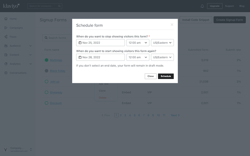 Schedule signup forms easily with the calendar view