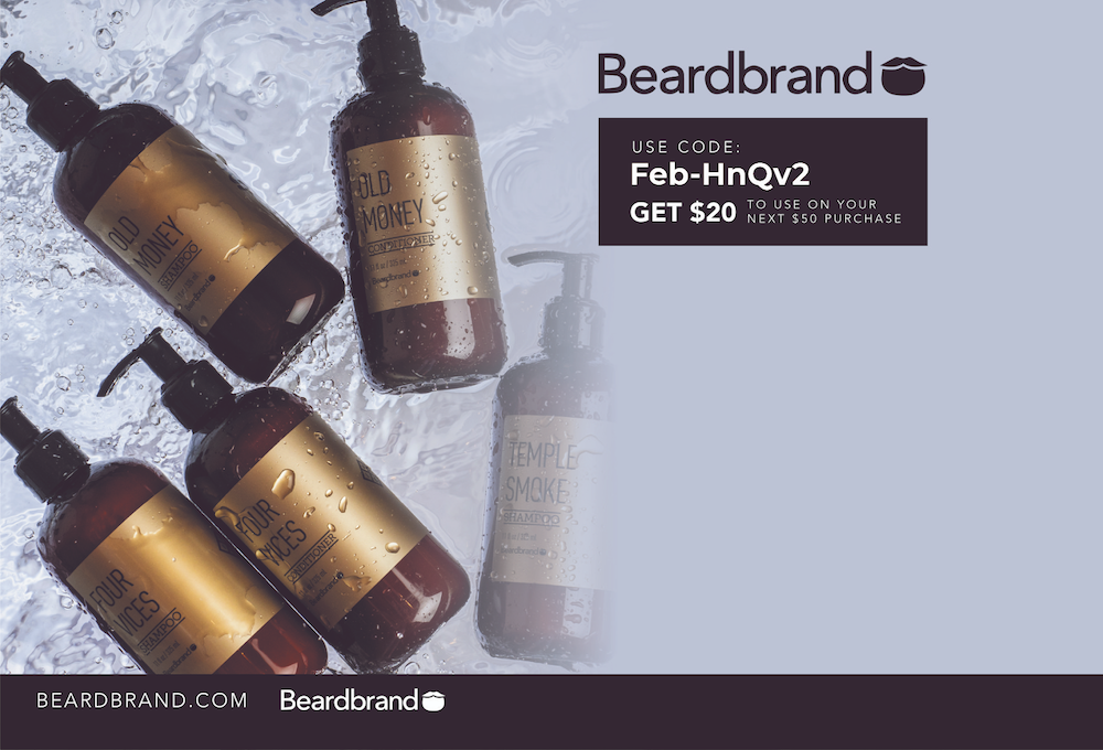Beardbrand $20 off code. Image of Beardbrand products.