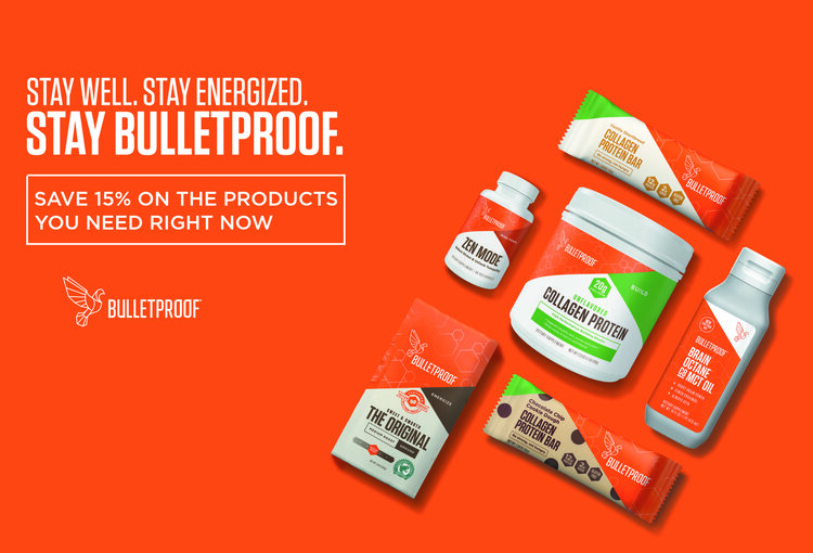 Bulletproof direct mail example. Image of products and copy to save 15%.