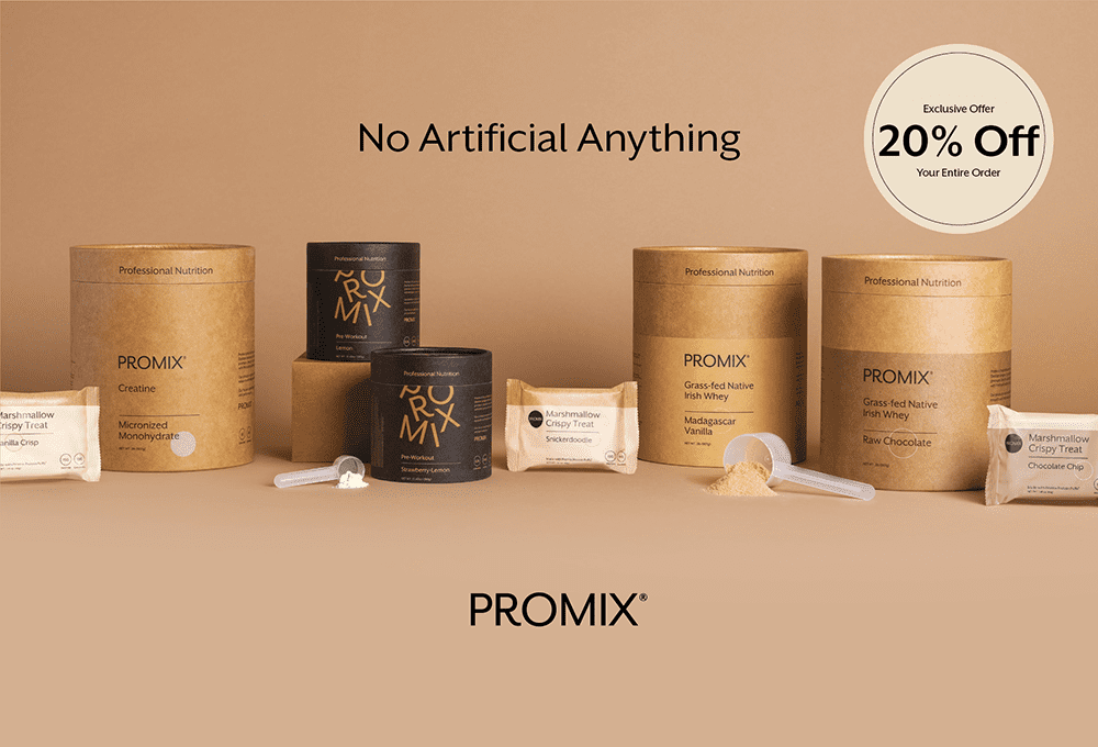 Promix direct mail postcard. Text: No Artificial Anything. Image of product. 20% off promotion.