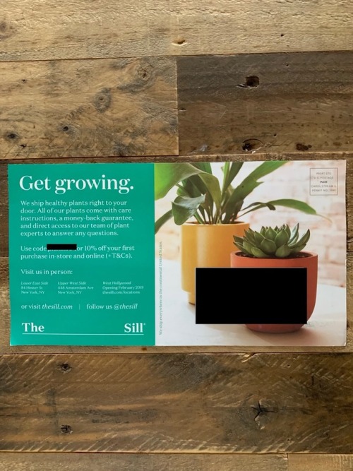 The Sill postcard: Get growing. Image of 2 plants. 10% off code.