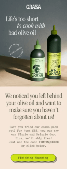 Image shows an abandonment email from Graza.