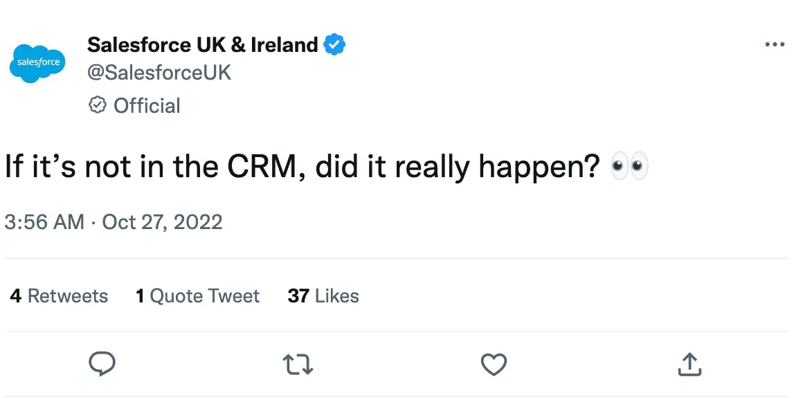 image of a salesforce tweet that highlights the value of crm tools