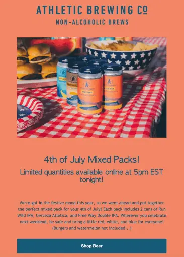 Image shows an email message promoting a July 4th sale, with new products