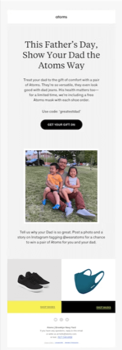 Atoms Image shows a marketing email from Atoms