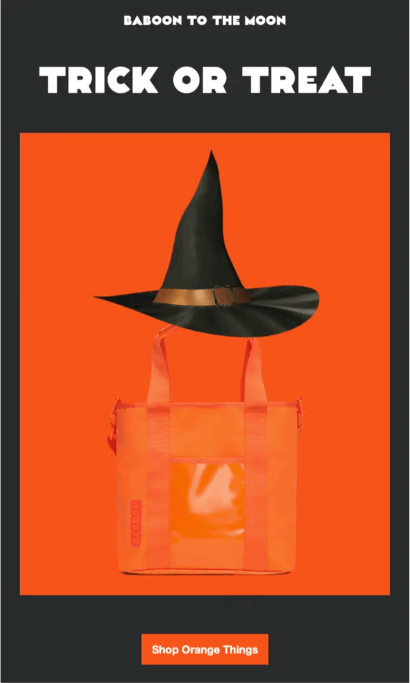 Baboon-to-the-Moon-Halloween-colors-automation-b-tests Image shows a marketing email from Baboon to the Moon