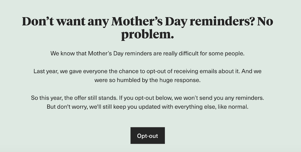Image shows a Mother’s Day email from Bloom & Wild