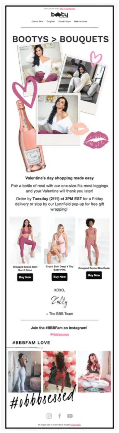 Image shows a Valentine’s Day marketing email from Booty by Brabants