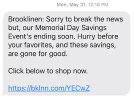 Image shows a Memorial Day email marketing campaign from Brooklinen