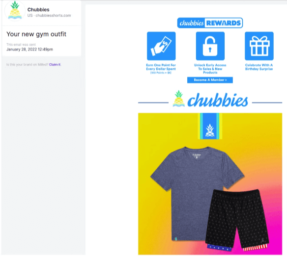 Chubbies Image shows a marketing email from Chubbies