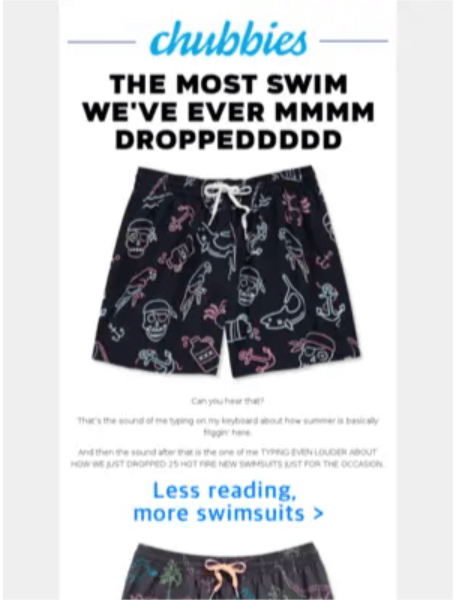 Image shows a Memorial Day email marketing campaign from Chubbies.