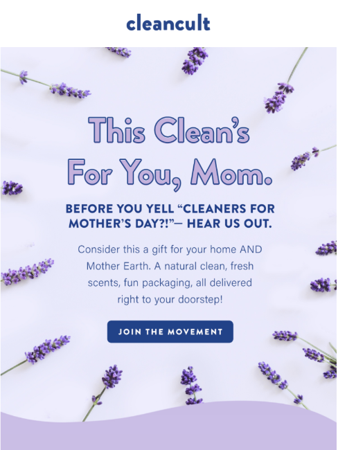 Image shows a Mother’s Day email from CleanCult