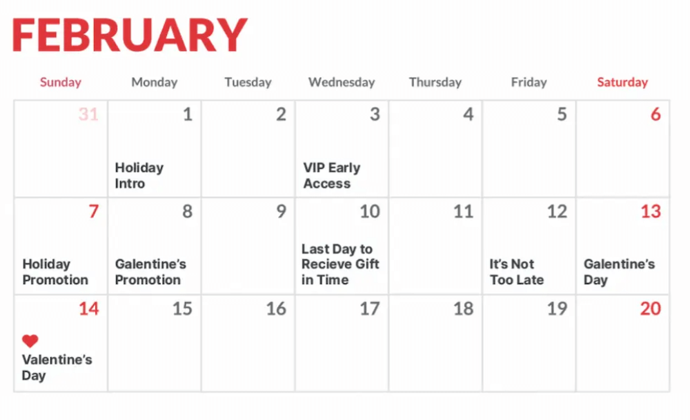 Content-calendar-loyal-customers Image shows a content calendar