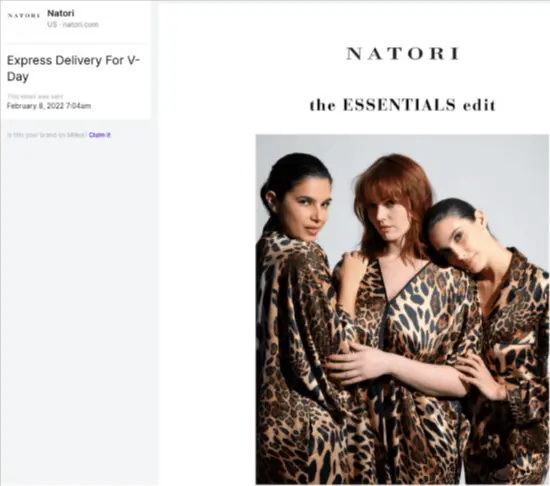 Image shows a marketing email from Natori