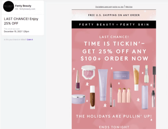Image shows a marketing email from Fenty Beauty