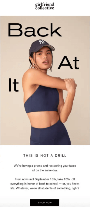 Girlfriend-Collective Image shows a back-to-school marketing campaign from Girlfriend Collective