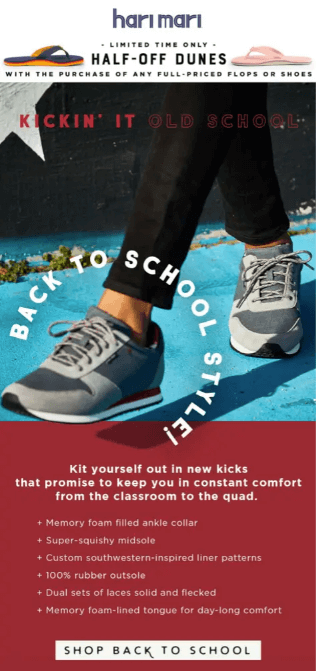 Image shows a back-to-school marketing campaign from Hari Mari