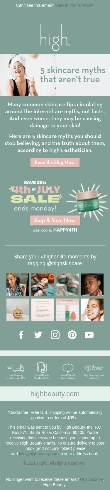 High-Beauty-4th-of-July-marketing-potential-customers-landing-page Image shows an email message promoting a July 4th sale