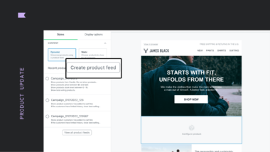 Personalized product feeds set-up in the Klaviyo email template editor with an example from James Black