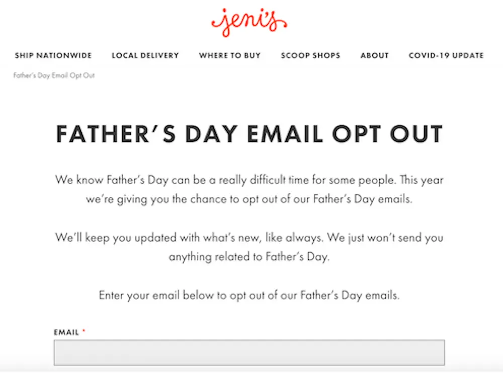 Image shows an email from Jeni’s