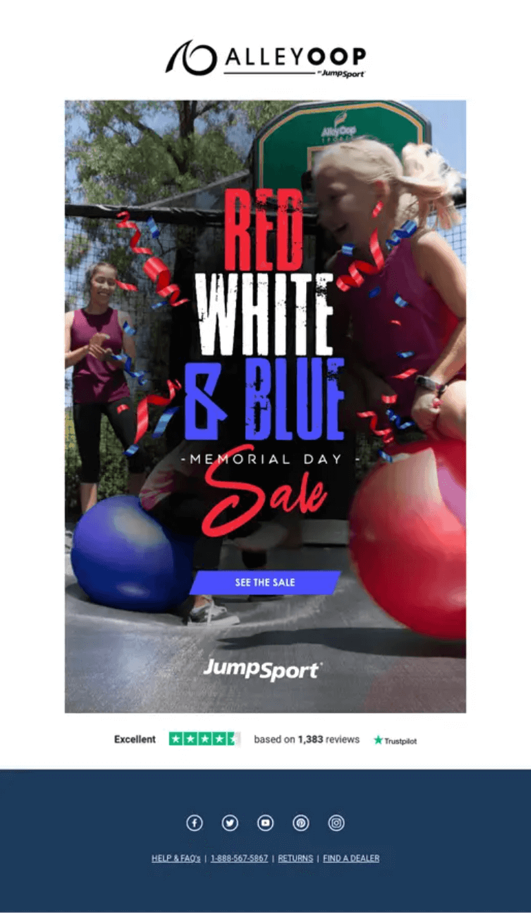 Image shows a Memorial Day email marketing campaign from JumpSport