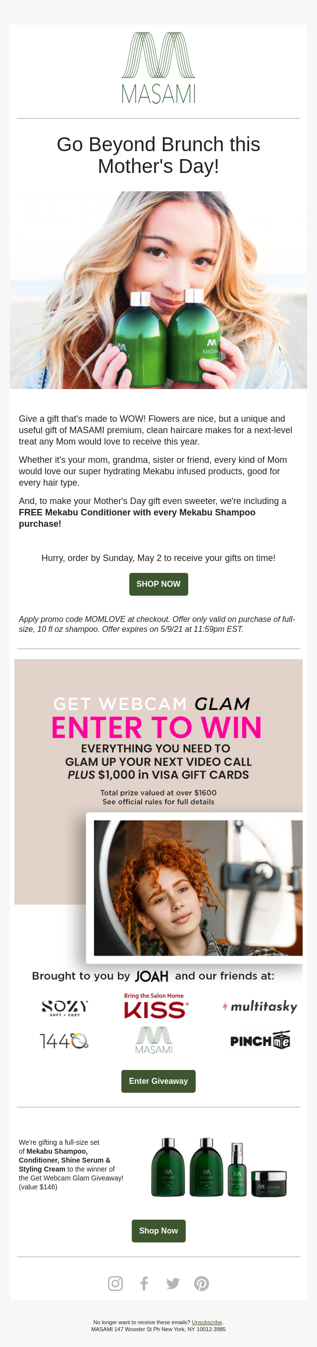 Masami-Mother’s-Day-email-best-mother’s-day-skincare-special-events Image shows a mother’s day email from Masami