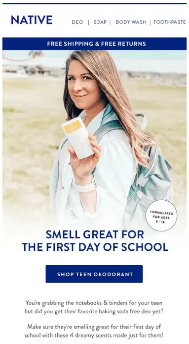 Image shows a back-to-school marketing campaign from Native