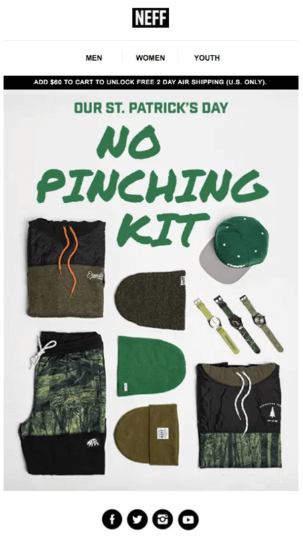 Neff Image shows a St. Patrick’s Day marketing email from Neff