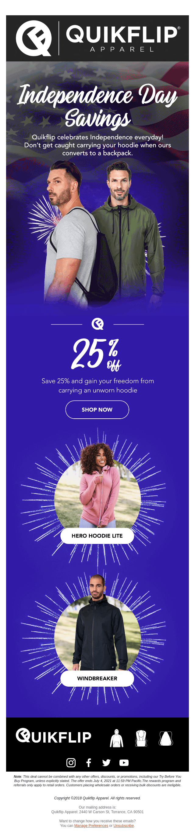 Image shows an email message promoting a July 4th sale