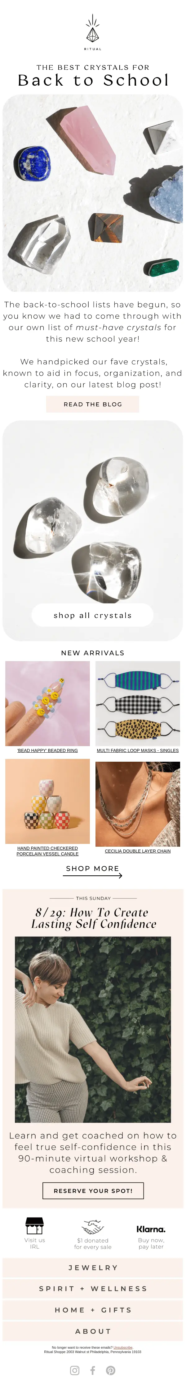 Image shows a back-to-school email from Ritual Shoppe